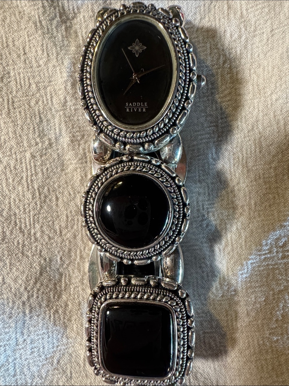 Saddle River Black Stone Statement Watch Stretch Bracelet